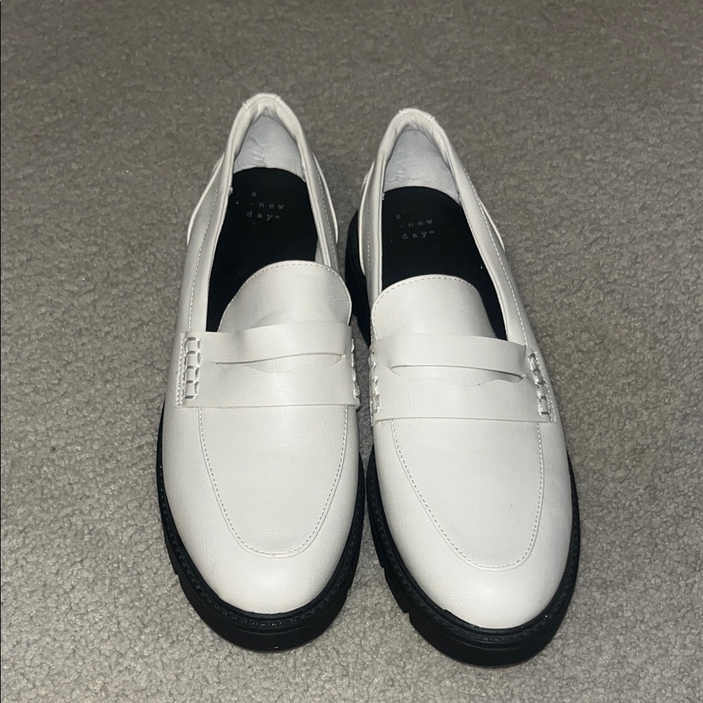 White women’s  Leather Penny Loafers